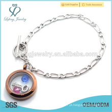 Magnético aço inoxidável 1: 1 NK Cadeia pulseira locket flutuante, pulseira prata e chocolate locket